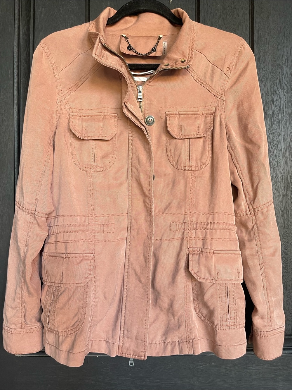 Evereve Dusty Pink Lyocell Utility Jacket Military Style Lightweight Small
